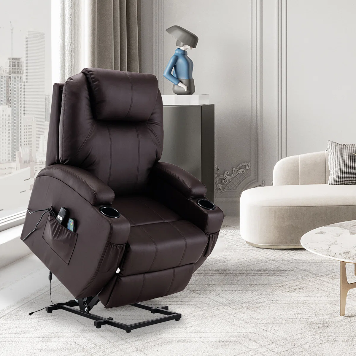 Faux Leather Lift Assist Power Recliner