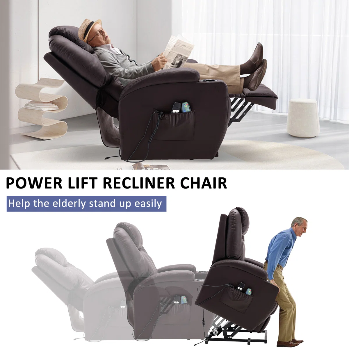 Faux Leather Lift Assist Power Recliner