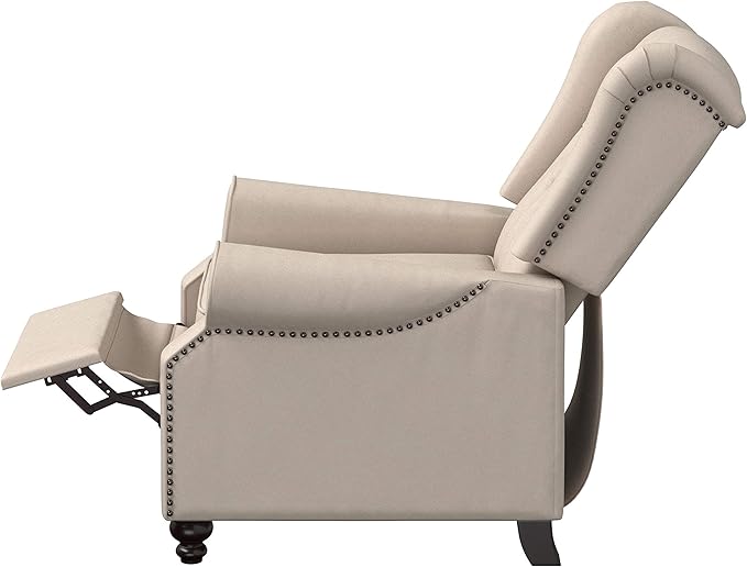 Modern Furniture Tufted Back Linen Fabric Adjustable Armchair, Mid-Century Recliner for Transitional Living Room with Nailhead Trim, Beige