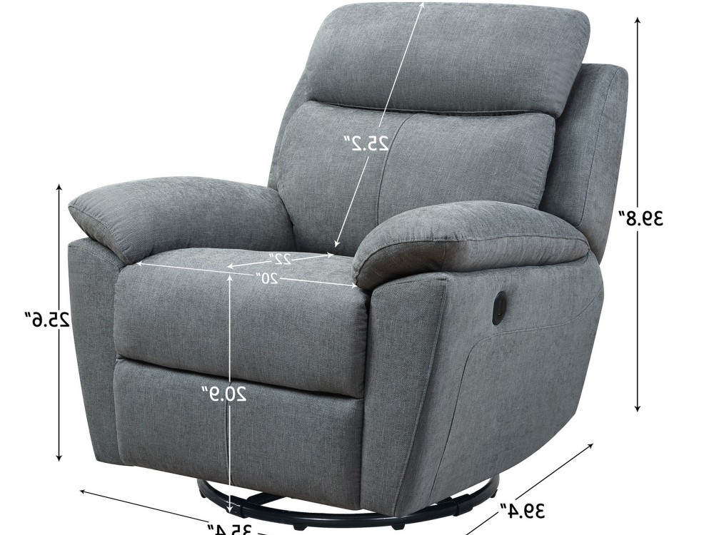 35″ Gray Fabric Power Recliner with USB