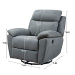 35″ Gray Fabric Power Recliner with USB