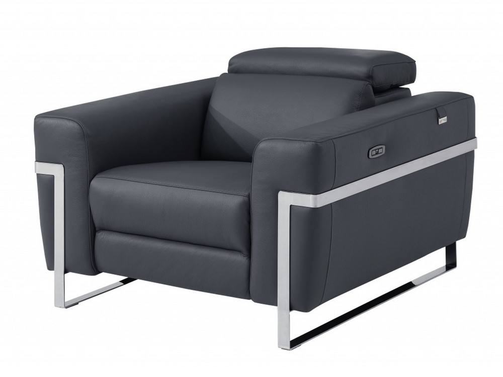 41″ Dark Gray Italian Leather Power Recliner Chair