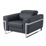 41″ Dark Gray Italian Leather Power Recliner Chair