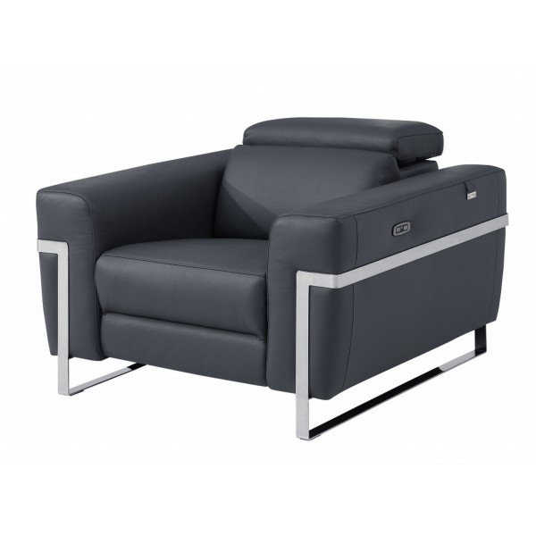 41″ Dark Gray Italian Leather Power Recliner Chair
